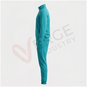 Conjunto Deportivo para Hombre en Color Verde Azulado, Manga Larga, Cuello Alto, Cierre Frontal con Cremallera, Color Sólido, Transpirable, Corte Regular, Ropa Casual para Otoño - Product Image 3