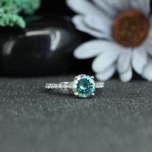 Luxury Green Round Cut Moissanite CZ <b>Ring</b> Prong Setting Engagement <b>Ring</b> 925 <b>Silver</b> Women Wedding Jewelry - Product Image 4