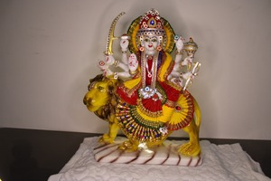 Elegant Mata Rani Marble Dust Handmade <b>Religious</b> Lion <b>Statue</b> Traditional Design Diwali Living Room Tabletop Decor - Product Image 3