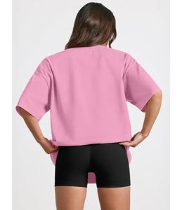 Nueva Colección de Camisetas de Mujer 100% Algodón, Manga Corta, Cuello Redondo, Hombros Caídos, Estilo Holgado, Casual, Transpirable, Bangladesh - Product Image 4