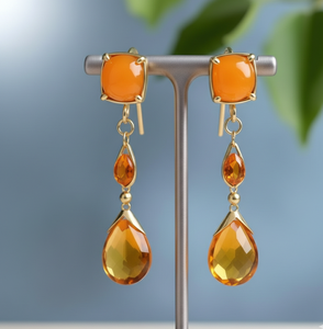 Boucles d'oreilles en onyx jaune multiformes en argent sterling 925 avec placage or 18 carats, boucles d'oreilles chandelier pour femmes, à porter en soirée - Product Image 1