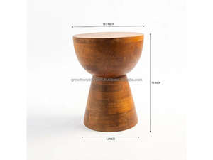 Juego de Mesa Auxiliar y Taburete de Madera de Mango, Mesa Auxiliar y Taburete de Madera de Mango Natural, Mesa Auxiliar Rústica de Madera con Taburete, Hecho a Mano - Product Image 6