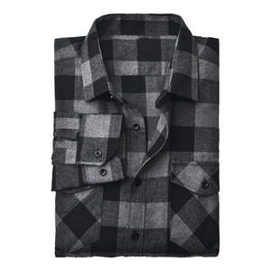 Latest Design Gray And <b>Black</b> Flannel <b>Shirt</b> Long Sleeve <b>Slim</b> <b>Fit</b> Casual Cotton Breathable Plaid Flannel <b>Shirts</b> For <b>Man's</b> - Product Image 2