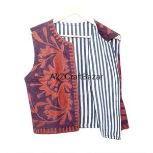 เสื้อกั๊กผ้าฝ้ายพิมพ์ลายดอกไม้สไตล์ซูซานี แขนสั้น ตัดเย็บด้วยมือ สำหรับผู้หญิง ใส่ได้ทุกฤดู มีโลโก้ด้านหน้า - Product Image 6