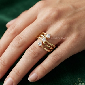 Fashion 3CT Triple Diamond Look <b>Ring</b> 18K Gold Plated <b>Open</b> Band Adjustable Luxury Jewelry Moissanite IGI Certified Lab Grown - Product Image 6