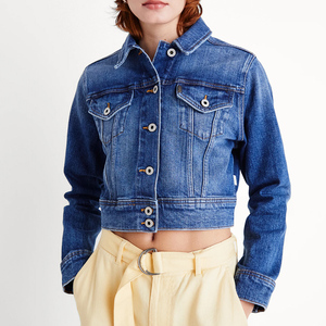Women's Casual Cropped Denim <b>Jacket</b> 100% Cotton Solid <b>Pattern</b> Button Closure Washed Short Length Denim <b>Jacket</b> - Product Image 5