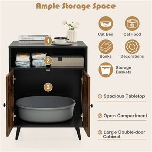 Brown Wood Double-Door Cat Litter Box with Storage Furniture for Nightstand Side Table or End Table Use - Product Image 1