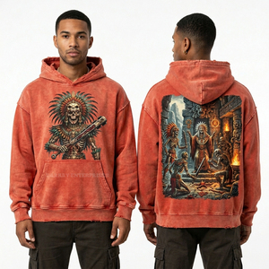 Sweat à capuche pour homme vert sarcelle, effet vieilli, avec motif squelette et crocodile de marais, délavé à l'acide, style vintage streetwear, épais - Product Image 3