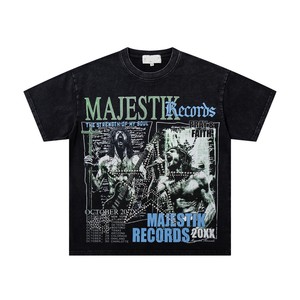 MAJESTIK คุณภาพสูงผ้าฝ้าย 100%โอเวอร์ไซส์สตรีทวินเทจอินเทรนด์พิมพ์ลายฤดูร้อนแขนสั้นเสื้อยืดผู้ชาย - Product Image 2