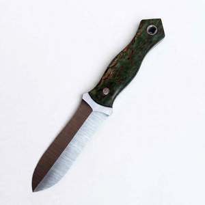 Cuchillo utilitario hecho a mano de doble tono en acero inoxidable satinado con punta de caña, mango de madera de Burl verde estabilizada, EDC - Product Image 3