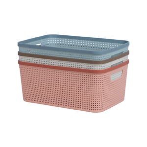 Panier de rangement en plastique léger et écologique Halo, motif tressé en rotin, organisateur de bureau moderne et minimaliste pour la salle de bain - Product Image 5