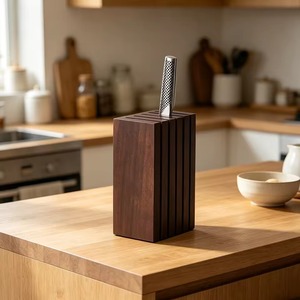 Bloque para Cuchillos de Madera de Acacia Color Nogal, Soporte para 5 Cuchillos, Organizador de Cubertería Estilo Bistro para Encimera de Cocina - Product Image 4