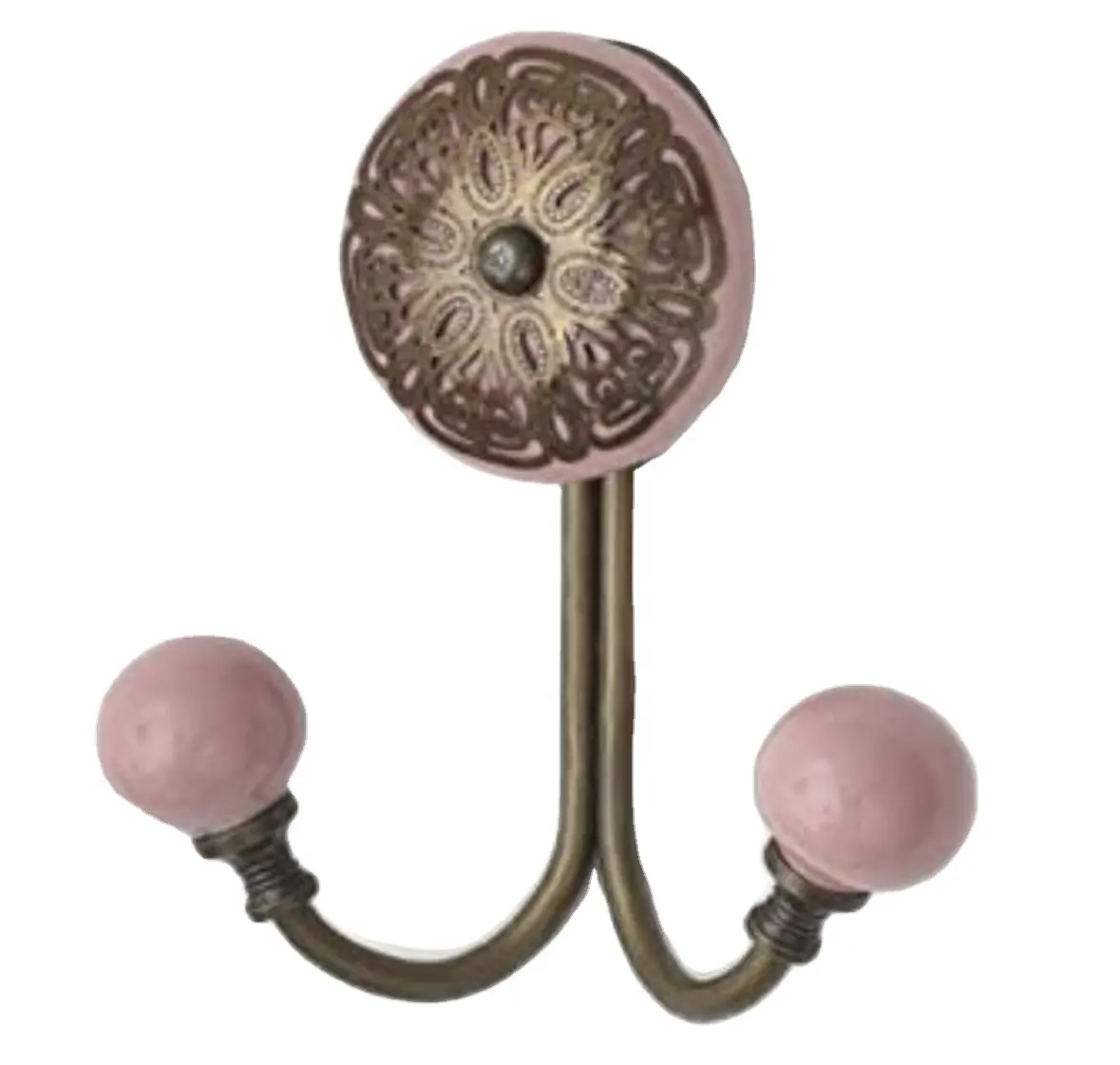 Hand Painted Antique Brass Filigree Ceramic Knobs Wall Coat Hook [CIH 206]