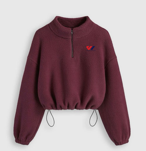 Sweat-shirt pour femme en polaire marron à demi-zip, manches lanternes, col montant, vêtement de sport respirant et à séchage rapide, haut d'hiver - Product Image 3