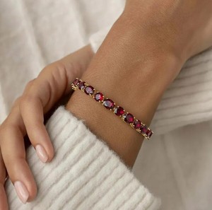 Lab Grown Ruby Charm <b>Bracelet</b> in 925 Sterling Silver Gold Plated Elegant Red Gemstone July Birthstone Jewelry Gift Women - Product Image 4