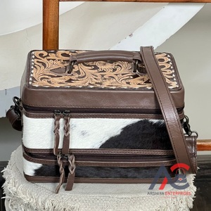 Étuis à bijoux de voyage double couche Organisateur de rangement portable pour boucles d'oreilles et colliers en cuir de vachette Grande boîte à bijoux avec poignée - Product Image 1