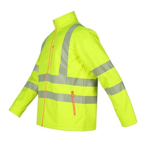 <b>High</b> <b>Visibility</b> Class 2 <b>Softshell</b> Safety <b>Jacket</b> Reflective Striped Waterproof Windproof Lightweight Workwear for Road Crew - Product Image 3