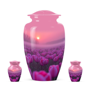 Pink Tulip Print Cremation Urn Adult Ashes <b>Keepsake</b> Vase <b>Memorial</b> Funeral Urn With Drawstring Pouch - Product Image 4
