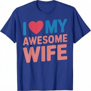 Camiseta azul de manga corta con cuello redondo para hombre, estilo casual, de corte regular, con estampado de algodón, de la marca I Love My Awesome Wife - Product Image 1