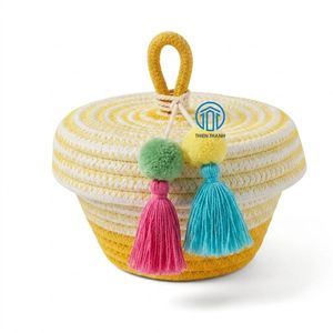 Sustainable Cotton Eid <b>Gift</b> Basket Collection With Tassel Lid Handmade <b>Ramadan</b> Decor Wholesale OEM Factory - Product Image 2