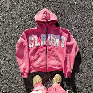 Sweat à capuche brodé délavé en coton mélangé de qualité supérieure, best-seller pour homme, sweat à capuche zippé délavé et vieilli - Product Image 1