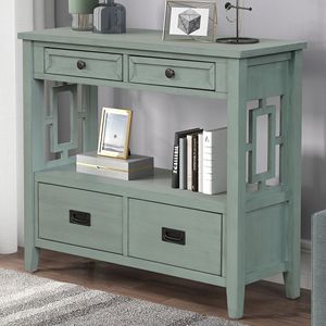 Consolle in Legno di Pino Stile Rustico da 36 Pollici con 4 Cassetti e 1 Ripiano per Ingresso, Soggiorno o Camera da Letto - Product Image 1