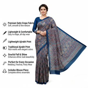 ผ้าแพรแพรผ้าแพรสีฟ้าสำหรับผู้หญิง | น้ำหนักเบาแห้งเร็วชาติพันธุ์พิมพ์ลายแบบลำลองและงานปาร์ตี้ดีไซน์คอลเลกชันงานแต่งงาน - Product Image 6