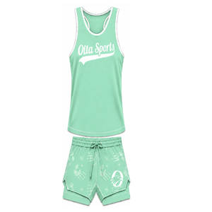Ensemble de maillot de bain vert menthe et blanc, débardeur sans manches dos nageur avec short assorti, léger, séchage rapide, maillot de bain de performance pour l'entraînement - Product Image 1