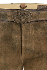 <b>Men</b> Bavarian Lederhosen <b>Shorts</b> <b>Brown</b> Leather Solid Traditional Trachten Pants Eco-Friendly Mid Waist Button Fly Casual Wear - Product Image 3
