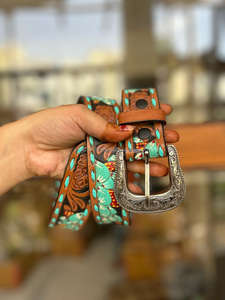 Cinturón Floral Occidental de Cuero Auténtico Hecho a Mano, Cinturón de Cintura Unisex de Cuero Auténtico Hecho a Mano, Novedad - Product Image 3