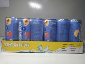 Refresco de melocotón marca TropiPop, lata de 330 ml con vitaminas A, B y C, elaborado con fruta fresca. - Product Image 5