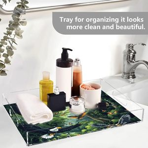 Bandeja de Servir con Asas, Bandeja Rectangular Decorativa de Acrílico Transparente, Organizador para Otomana, Mesa de Centro, Baño, Bald Eagles - Product Image 1