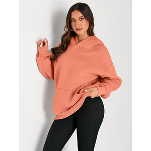 Oversized Hooded Fleece Sweatshirt 100% Cotton Solid Color Regular Sleeve Unisex Casual Winter Wear Letter Pattern <b>Pink</b> - Product Image 4