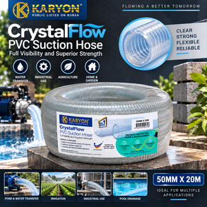 CrystalFlow 125-200mm X 20m Clear PVC Flexible Abrasion Resistant <b>Pump</b> Suction <b>Hose</b> Heavy Duty Reinforced Drainage Irrigation - Product Image 1