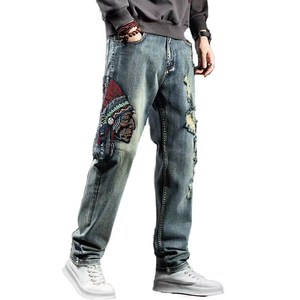 Jeans en denim pour homme, coupe slim droite, décontracté, respirant, taille mi-haute, délavage moyen, couleur unie, nouvelle collection été, direct usine - Product Image 3