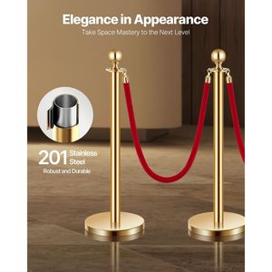 4 pezzi con Base cava in acciaio inossidabile corde di velluto rosso candelieri in oro barriere di controllo della folla Red Carpet Runner Party forniture - Product Image 2