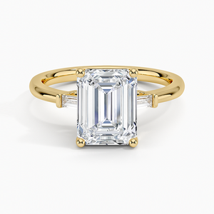 Baguette Three Stone <b>Emerald</b> Cut Moissanite Engagement <b>Ring</b> with 14K Gold Plating GRA Certified for Party & Anniversary - Product Image 1