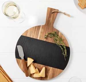 Tabla de Quesos Redonda de Madera de Acacia con Asa, Plato para Servir, Tabla de Charcutería, Tabla de Cortar para Cocina, Bandeja de Madera - Product Image 1