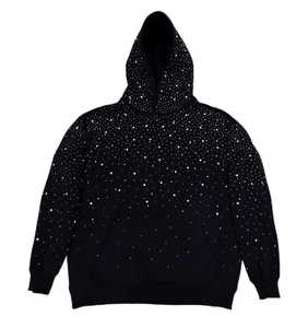 Sudadera con Capucha de Diamantes de Imitación Estilo Noche Estrellada para Hombre y Mujer 2026 Negra Oversize con Cristales Plateados Brillantes Top Urbano Streetwear HD - Product Image 1