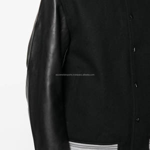 Chaqueta Universitaria de la Liga Negra para Hombre, Prenda Exterior Elegante de Lana y Cuero, Decoración de Bordado en Lona Fina, Chaquetas para Hombre - Product Image 2