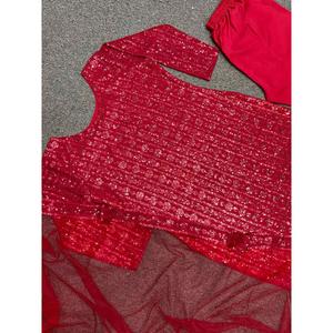 ผ้าจอร์เจียเจ็ตปักลวดลายตามสมัยนิยมมีสีแดงเข้ม - Product Image 6