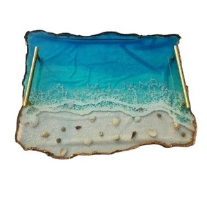 Plateau de service rectangulaire en résine époxy de haute qualité, plateau de nourriture moderne personnalisé bon prix plateau de service décoratif - Product Image 3