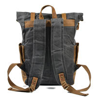 Sac à dos vintage classique en toile à fermeture roll-top avec sangles en cuir, fermeture ouverte, unisexe, écologique, pour voyage et sport, capacité 56-77L