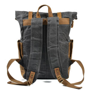 Vintage <b>Canvas</b> <b>Roll</b>-Top Backpack with Leather Straps and Hasp Closure Unisex Daily Use 20-37L Capacity - Product Image 3