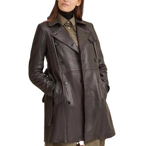 Abrigo Largo de Cuero Genuino 100% para Mujer, con Botones, Forro de Seda y Piel Sintética, Ecológico - Product Image 2