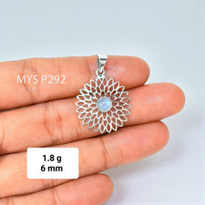 Colgantes de Plata con Gemas de Diseño Elegante, Piedra Lunar Arcoíris Natural, Colgantes de Plata de Ley 925, Joyería de Plata al por Mayor - Product Image 1