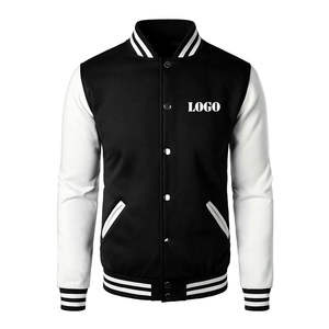Chaqueta Universitaria Personalizada con Logotipo, Mangas de Cuero, Bordado Negro, Chaqueta de Béisbol para Parejas, Chaqueta Universitaria para Hombre - Product Image 1