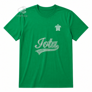 Camiseta de Mujer Iota Phi Lambda Sorority con Pedrería Brillante, Verde, de Algodón Jersey, Cuello Redondo, Manga Corta, con Gráfico de Letras Griegas - Product Image 1