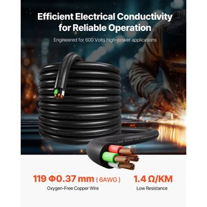 Cavo di Alimentazione Portatile Industriale SOOW a 4 Conduttori, 25 FT 6 AWG, 600V, Grado Industriale - Product Image 2