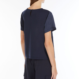 Women's <b>Navy</b> Blue Short Sleeve O-Neck T-Shirt Regular Fit Knitted Polyester Casual <b>Top</b> All Seasons Solid Color Breathable - Product Image 3